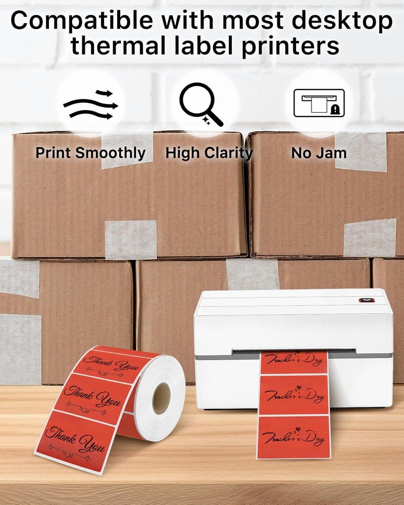 iEager 3" x 2" Thermal Labels, Rectangle Thermal Printer Stickers, Self-Adhesive Durable Sticker with Perforation Line, 500 Labels/Roll, Red - Image 4